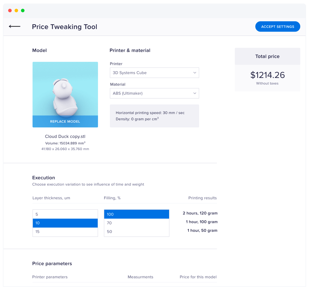 Digifabster instant 3D printing quotation tool interface
